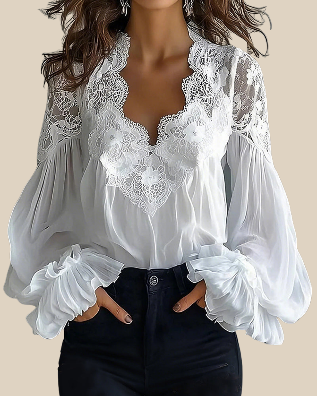 Melina | Blusa con Encaje en Escote y Hombros