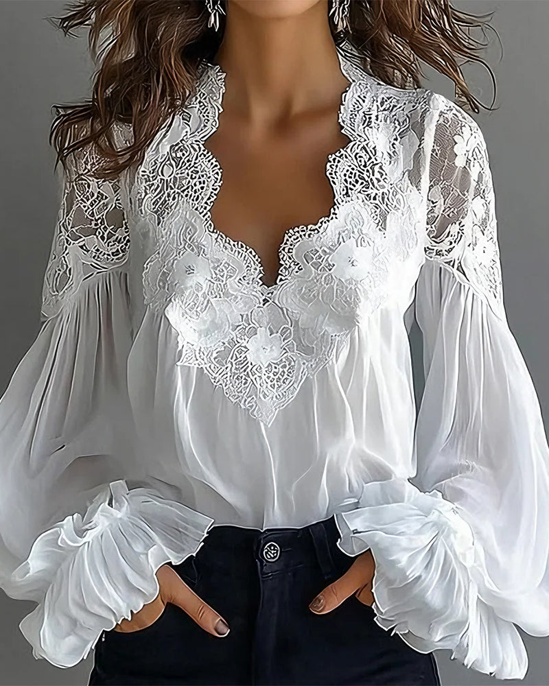 Melina | Blusa con Encaje en Escote y Hombros