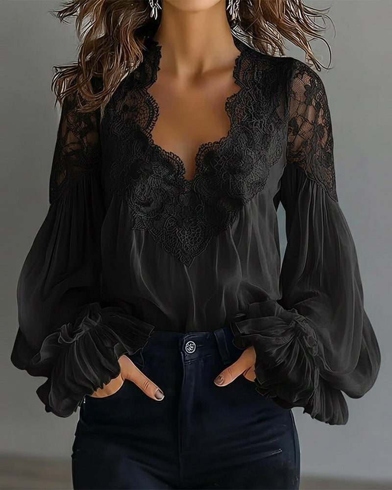 Melina | Blusa con Encaje en Escote y Hombros